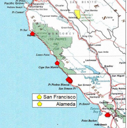 A red polygon indicates the occurrence is extant; yellow indicates it has been extirpated. 